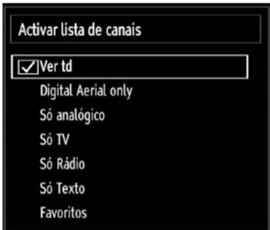 Activar lista de canais ✓Ver td Digital Aerial only Só analógico Só TV Só Rádio Só Texto Favoritos