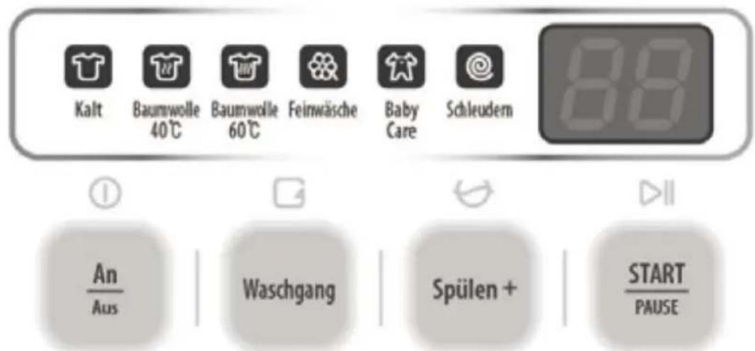 Kalt Baumwolle 40℃ Baumwolle 60℃ Feinwäsche Baby Care Schleudern 88 An Aus Waschgang Spülen + START PAUSE