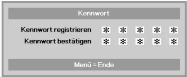 Kennwort Kennwort registrieren * * * * * Kennwort bestätigen * * * * * Menu = Ende
