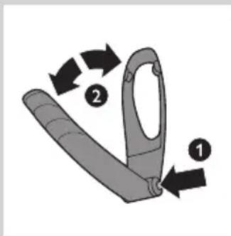Diagram showing two labeled parts of a tool or device with arrows indicating motion or sequence.