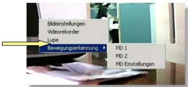 Bildeinstellungen Videorekorder Lupe Bewegungserkennung MD 1 MD 2 MD Einstellungen