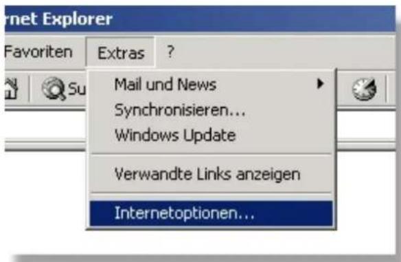 Internet Explorer Favoriten Extras ? Mail und News Synchronisieren... Windows Update Verwandte Links anzeigen Internetoptionen...
