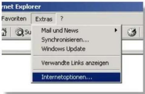 Internet Explorer Favoriten Extras ? Mail und News Synchronisieren... Windows Update Verwandte Links anzeigen Internetoptionen...