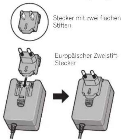 Stecker mit zwei flachen Stiften Europäischer Zweistift- Stecker