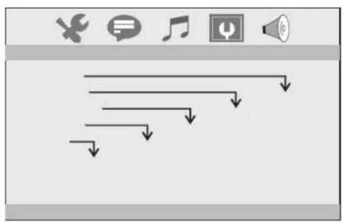Screenshot of a software interface with icons for menu, message, music, audio, and speaker, alongside a dropdown menu with downward arrows.