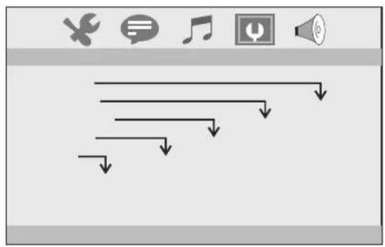 Screenshot of a software interface with icons for menu, message, music, audio, and speaker, showing downward arrows indicating flow or direction.
