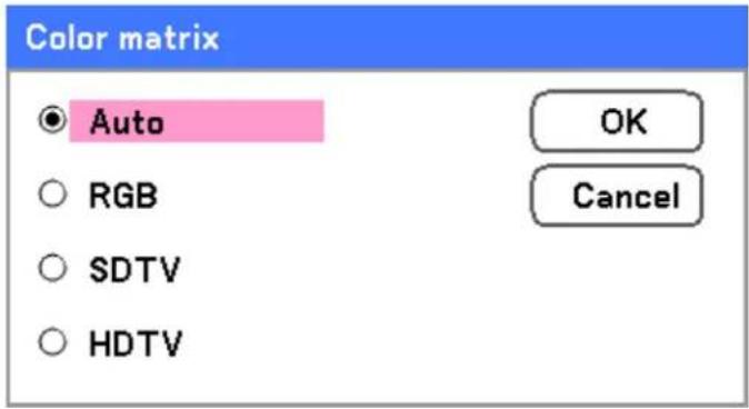 Color matrix ● Auto ○ RGB ○ SDTV ○ HDTV OK Cancel