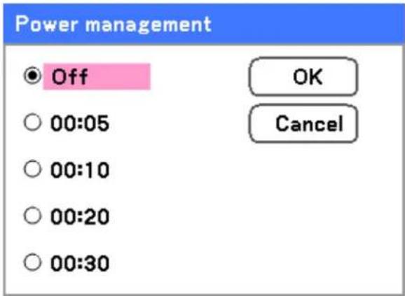Power management Off OK Cancel 00:05 00:10 00:20 00:30