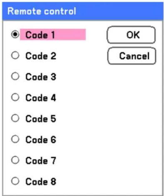 Remote control Code 1 OK Cancel Code 2 Code 3 Code 4 Code 5 Code 6 Code 7 Code 8