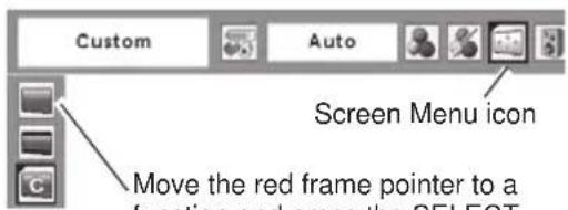 Custom Auto Screen Menu icon Move the red frame pointer to a function and press the SELECT