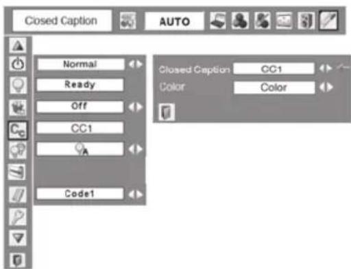 Closed Caption AUTO Normal Ready Off CC1 Code1 Closed Caption CC1 Color Color