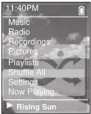 11:40PM Music Radio Recordings Pictures Playlists Shuffle All Settings Now Playing Rising Sun
