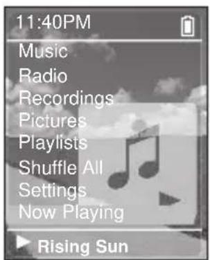 11:40PM Music Radio Recordings Pictures Playlists Shuffle All Settings Now Playing Rising Sun
