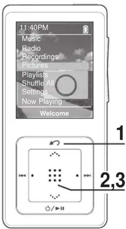 11:40PM Music Radio Recordings Pictures Playlists Shuffle All Settings Now Playing Welcome 1 2,3