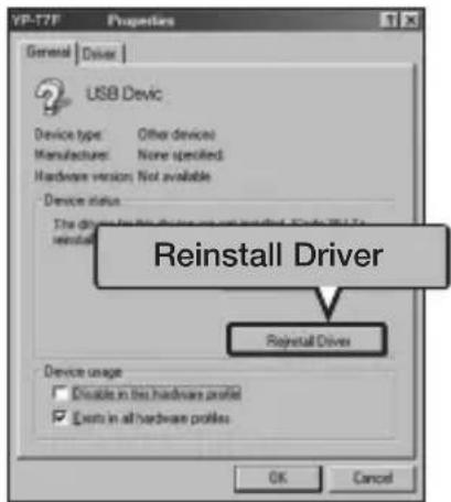 General | Driver | USB Devic Device type: Other devices Manufacturer: None specified Hardware version: Not available Device status The drive for this device is not modified. Auto Web To install Reinstall Driver Reinstall Driver Device usage Disable in this hardware profile Use in all hardware profiles OK Cancel