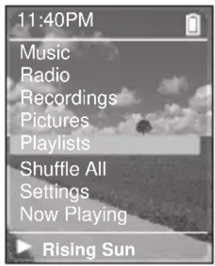 11:40PM Music Radio Recordings Pictures Playlists Shuffle All Settings Now Playing Rising Sun