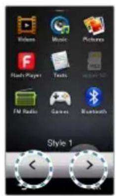 Videos Music Pictures Flash Player Texts FM Radio Games Bluetooth Style 1
