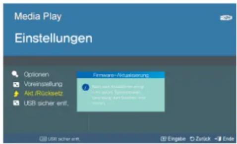 Media Play Einstellungen Optionen Voreinsstellung Akt /Rocketset USB sicher entf. Firmware-/Aktualserung 3.000 mm aktuarialen ertrag in M. bis 100 mm Sammeterer Veränderung und Börschung, vor mehrige. USB sicher entf. Eingabe Zurück Ende