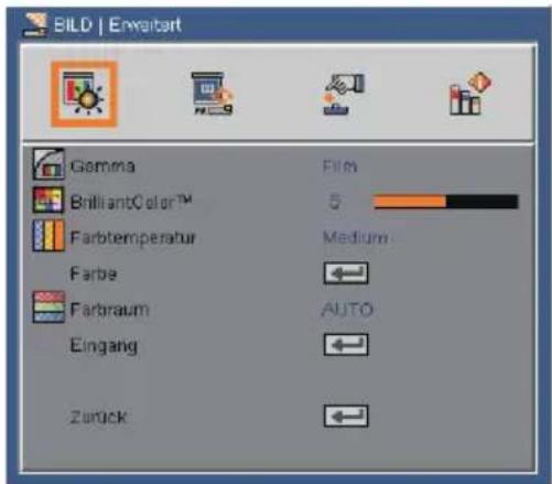 BILD | Erweibart Gamma BrilliantColor™ Farbtemperatur Farbe Farbraum Eingang Zurück Film 5 Medium AUTO