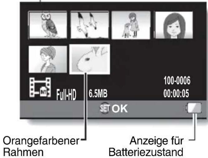 Full-HD 6.5MB 100-0006 00:00:05 Orangefarbener Rahmen Anzeige für Batteriezustand