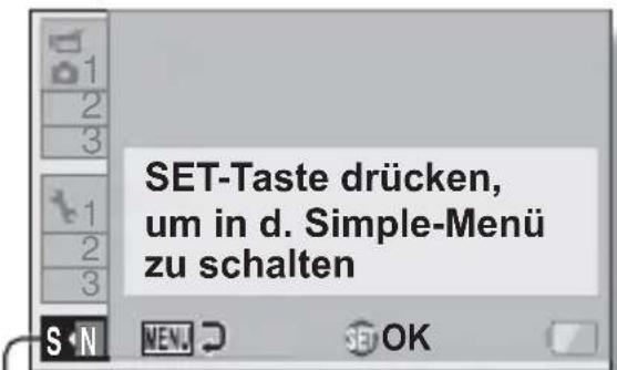 SET-Taste drücken, um in d. Simple-Menü zu schalten