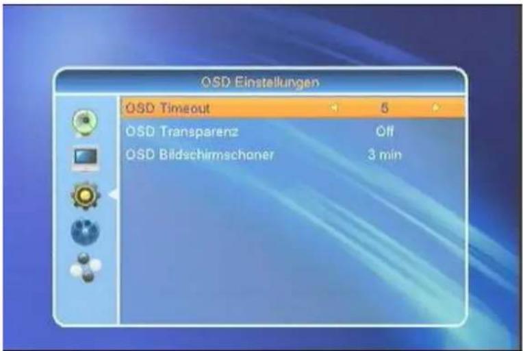 OSD Einstellungen QSD Timeout 5 OSD Transparenz Off OSD Bildschirmschoner 3 min