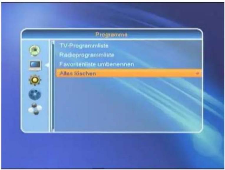 Programma TV-Programmliste Radioprogrammliste Favortenliste umbenennen Alles löschen