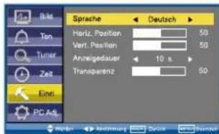 Bide Ton Tuner Zeit Ends PC Adj Sprache Deutsch Hertz Position: 50 Vert. Position: 50 Anzügedsamer 10 s Transparenz: 50 Wert: 240mm Slope: 300mm Position: