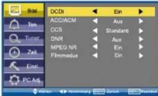 Bad Tun Tuner Zell Einl PC Adj. DCDi ACCIACM DCS DNR MPED NR Flinemodus Ein Ein Ein Aus Standard Aus Ein