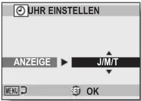 UHR EINSTELLEN ANZEIGE J/M/T MENU SET OK