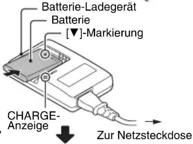 Batterie-Ladegerät Batterie [▼]-Markierung CHARGE- Anzeige Zur Netzsteckdose
