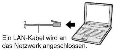Ein LAN-Kabel wird an das Netzwerk angeschlossen.
