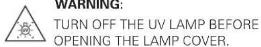 WARNING: TURN OFF THE UV LAMP BEFORE OPENING THE LAMP COVER.