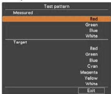 Test pattern Measured Red Green Blue White Target Red Green Blue Cyan Magnets Yellow White Exit