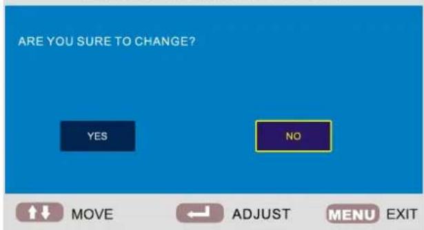 ARE YOU SURE TO CHANGE? YES NO MOVE ADJUST MENU EXIT