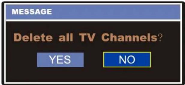 MESSAGE Delete all TV Channels? YES NO
