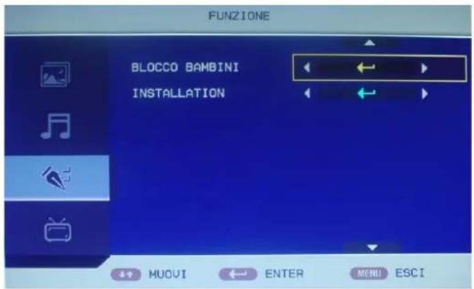 FUNZIONE BLOCCO BAMBINI INSTALLATION MUCVI ENTER MENU ESCI