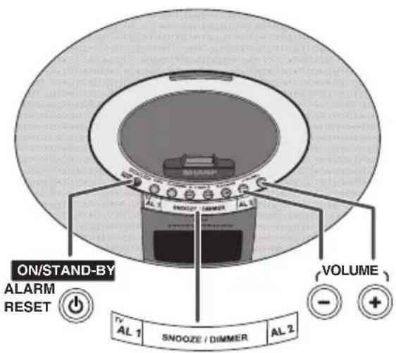 ON/STAND-BY ALARM RESET VOLUME AL 1 SNOOZE / DIMMER AL 2 - +