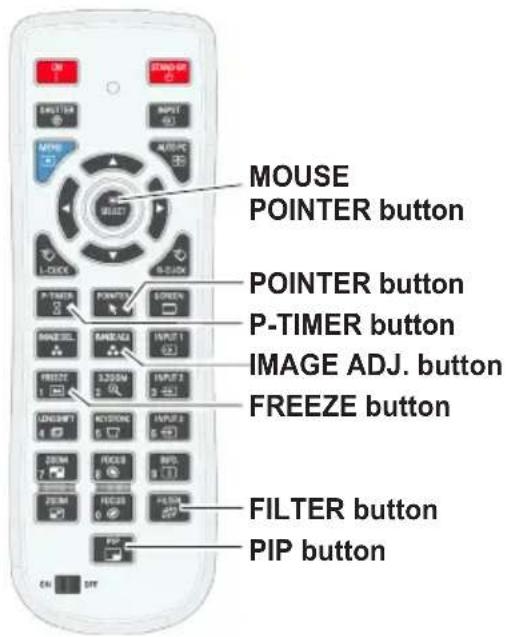 MOUSE POINTER button POINTER button P-TIMER button IMAGE ADJ. button FREEZE button FILTER button PIP button
