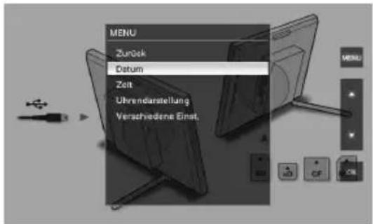 MENU Zurück Datum Zeit Uhrendarstellung Verschiedene Einst.