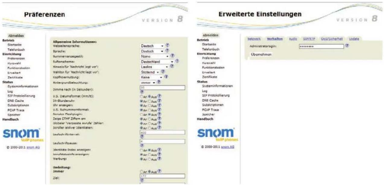 Snom 2795 - Benutzermodus im Webbrowser - 1