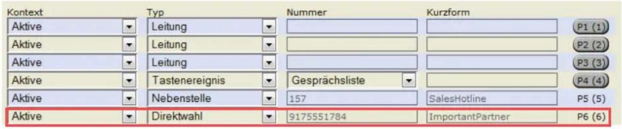 Snom 2795 - Beispiel 3 - Direktwahl mittels LED-Funktionstaste - 1