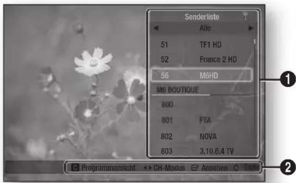 Senderliste Alle 51 TF1 HD 52 France 2 HD 56 MGHD M6 BOUTIQUE 800 801 FTA 802 NOVA 803 3.10.6.4 TV Programmansicht CH-Modus Ansehen