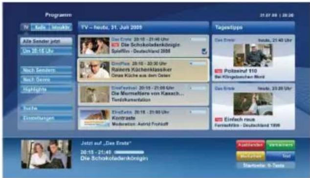 Programm TV - heute. 31. Juli 2009 Tagesitppis Aus Erste: 20-18 - 21:40 Uhr Die Schokofadenkönigin Spielten - Deutschland 2008 Einfluss: 20-18 - 20:30 Uhr Rainerer KöchenKassiker Onss Küche aus dem Osten Einfluss: 20-18 - 21:40 Uhr Die Murellbaren von Kasech... Tierdkumentation Einfluss: 20-18 - 21:…