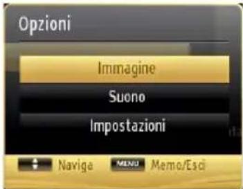 Opzioni Immagine Suono Impostazioni Naviga MENU Memo/Esci