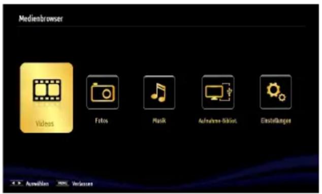 Medienbrowser Videos Fotos Music Aufnahme-Bildnot Einstellungen