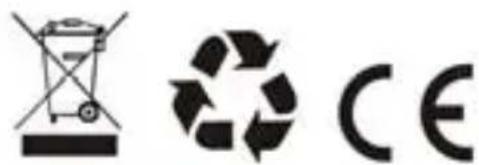 Image displaying three symbols: a trash bin, a recycling symbol, and a CE license.