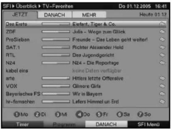 SFI > Überblick > TV-Favoriten Do 01.12 2005 16:41 JETZT DANACH MEHR Heute 01 12 Das Ersta Elephant, Tiger & Co. ZDF Julia - Wege zum Glück ProSieben Freunde - Das Leben geht weiter! SAT.1 Richter Alexander Hold RTL Das Jugendgericht N24 N24 - Die Reportage kabel eins keine Daten verfügbar arte Hitlers letzte Offensive VOX Gilmore Girls Bayerisches FS Wir in Bayern hr-femsehen Lafers Himmel un Erd ① Mo ② Di ③ Mi ④ Do ⑤ Fr ⑥ Sa ⑦ So Timer Programmt DANACH SFI Menü