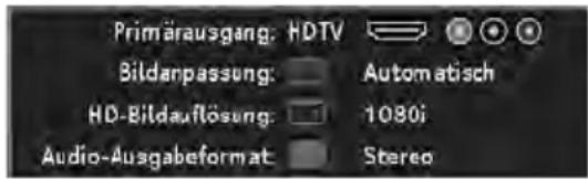 Primärausgang: HDTV Bildanpassung: Automatisch HD-Bildauflösung: 1080i Audio-Ausgabeformat: Stereo