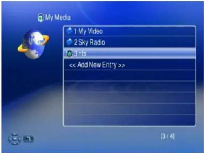 My Media 1 My Video 2 Sky Radio 3 nfs << Add New Entry >> [3 / 4]